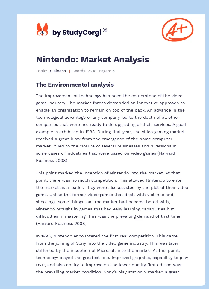 Nintendo: Market Analysis. Page 1