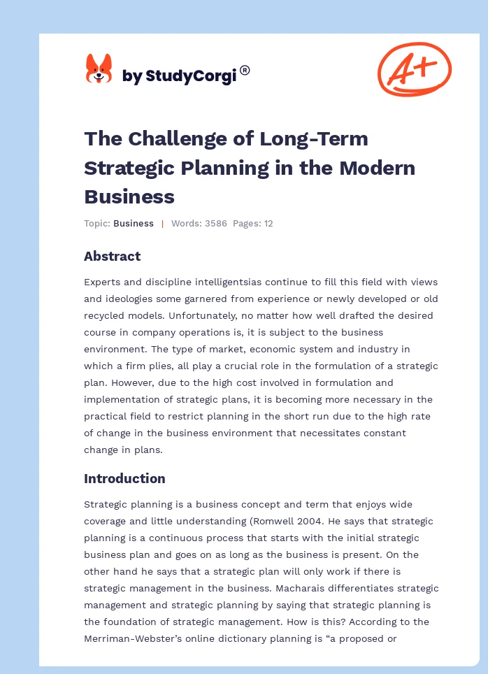 The Challenge of Long-Term Strategic Planning in the Modern Business. Page 1