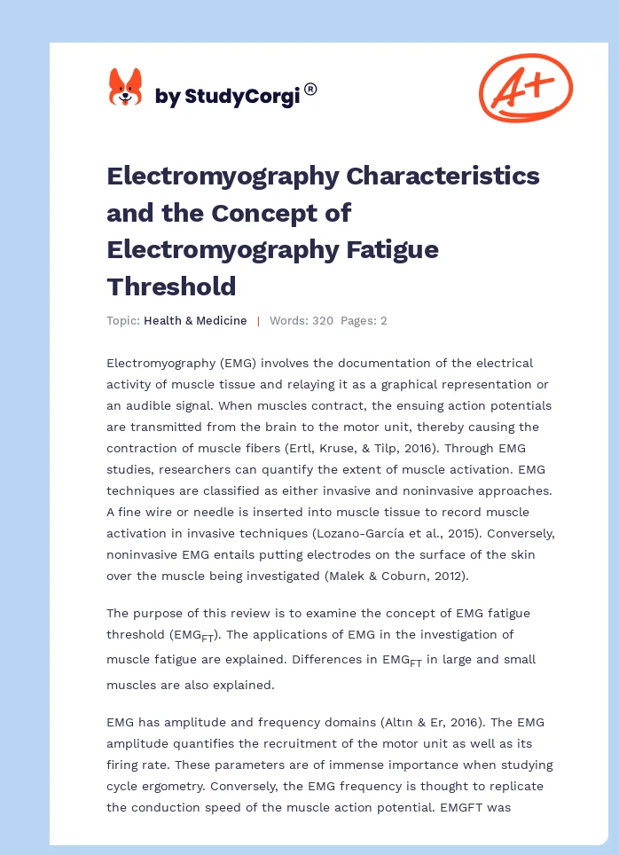 Electromyography Characteristics and the Concept of Electromyography Fatigue Threshold. Page 1