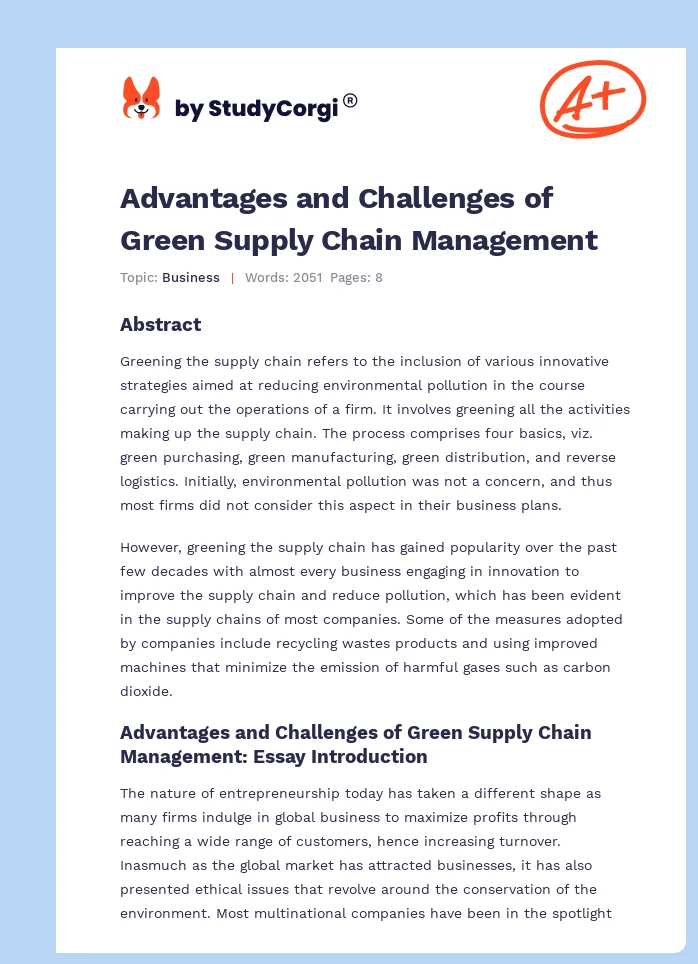 Advantages and Challenges of Green Supply Chain Management. Page 1