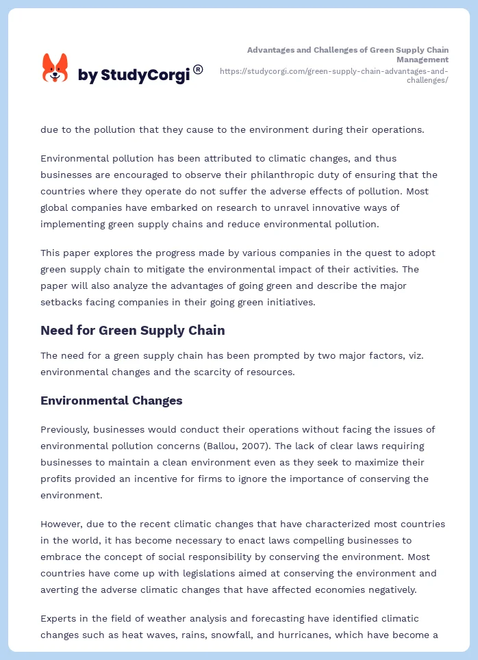 Advantages and Challenges of Green Supply Chain Management. Page 2