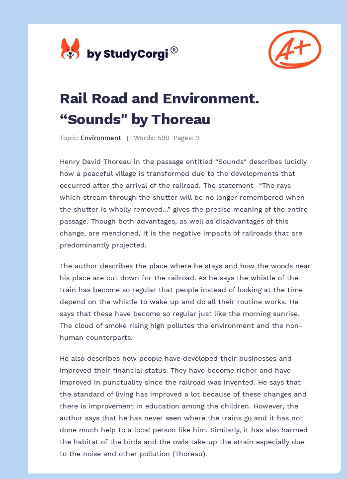 Rail Road and Environment. “Sounds" by Thoreau. Page 1