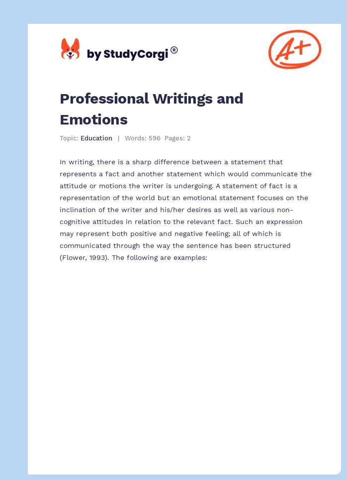 Professional Writings and Emotions. Page 1
