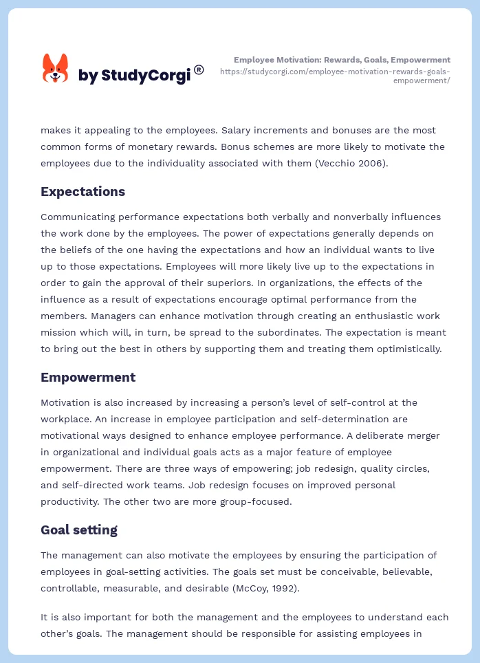 Employee Motivation: Rewards, Goals, Empowerment. Page 2