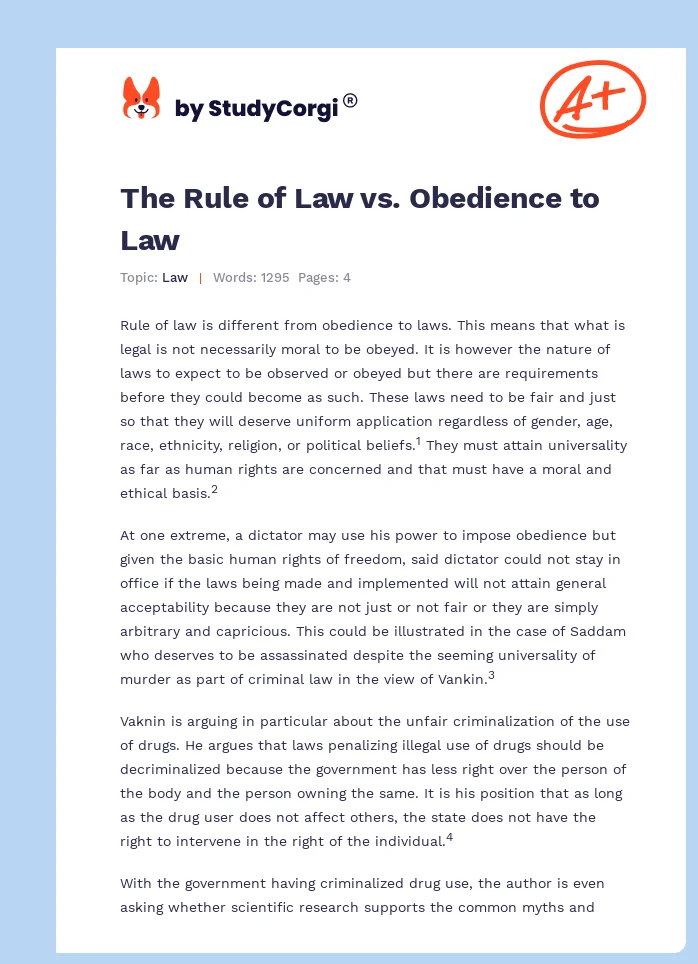 The Rule of Law vs. Obedience to Law. Page 1