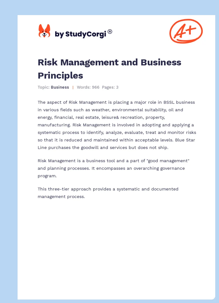 Risk Management and Business Principles. Page 1
