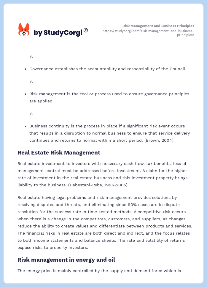 Risk Management and Business Principles. Page 2