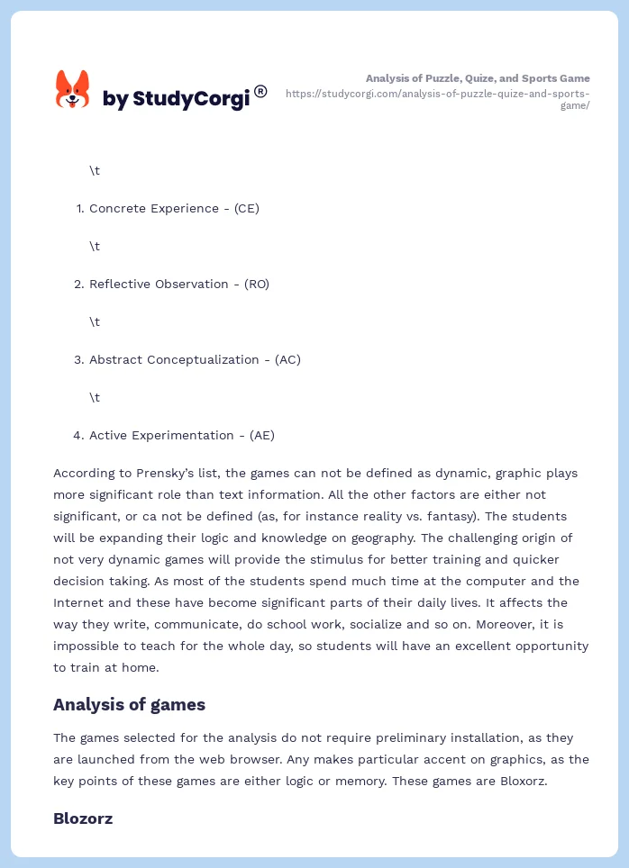 Analysis of Puzzle, Quize, and Sports Game. Page 2