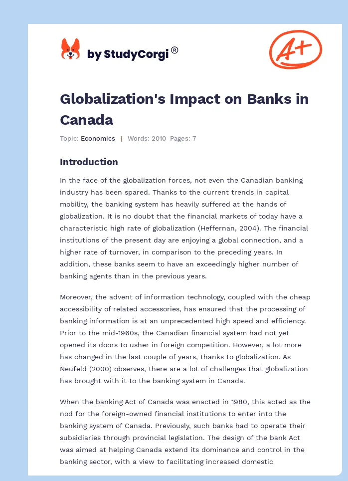 Globalization's Impact on Banks in Canada. Page 1