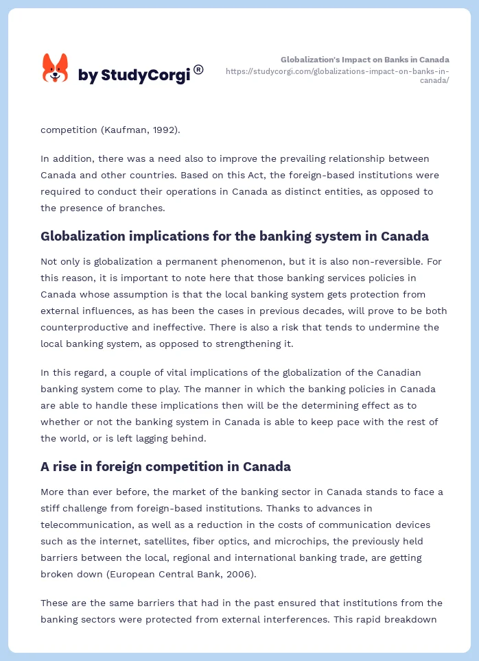 Globalization's Impact on Banks in Canada. Page 2