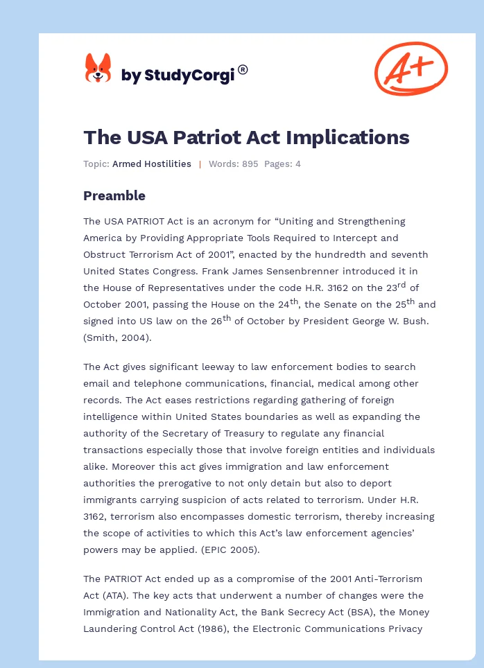 The USA Patriot Act Implications. Page 1