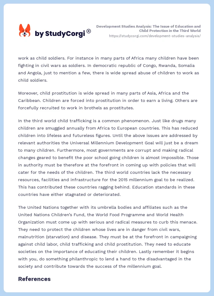 Development Studies Analysis: The Issue of Education and Child Protection in the Third World. Page 2