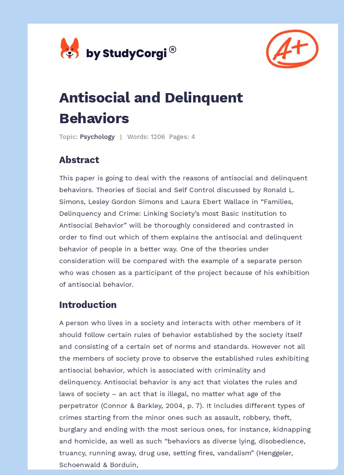 Antisocial and Delinquent Behaviors. Page 1