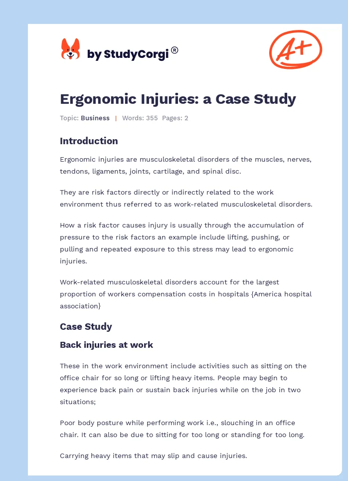 Ergonomic Injuries: a Case Study. Page 1