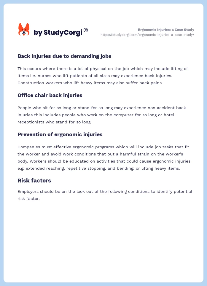 Ergonomic Injuries: a Case Study. Page 2
