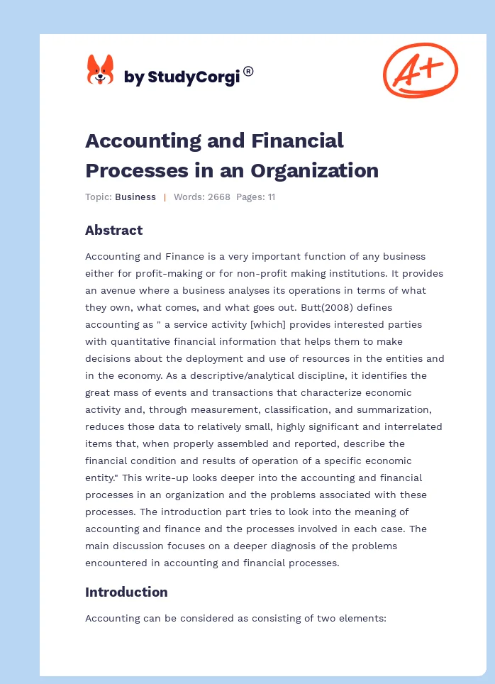 Accounting and Financial Processes in an Organization. Page 1