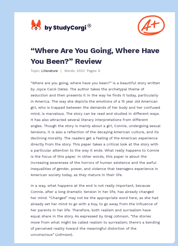 “Where Are You Going, Where Have You Been?” Review. Page 1