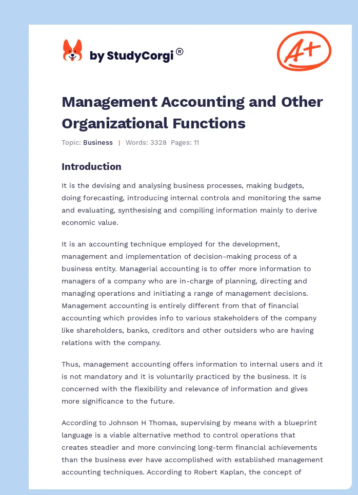 Management Accounting and Other Organizational Functions. Page 1