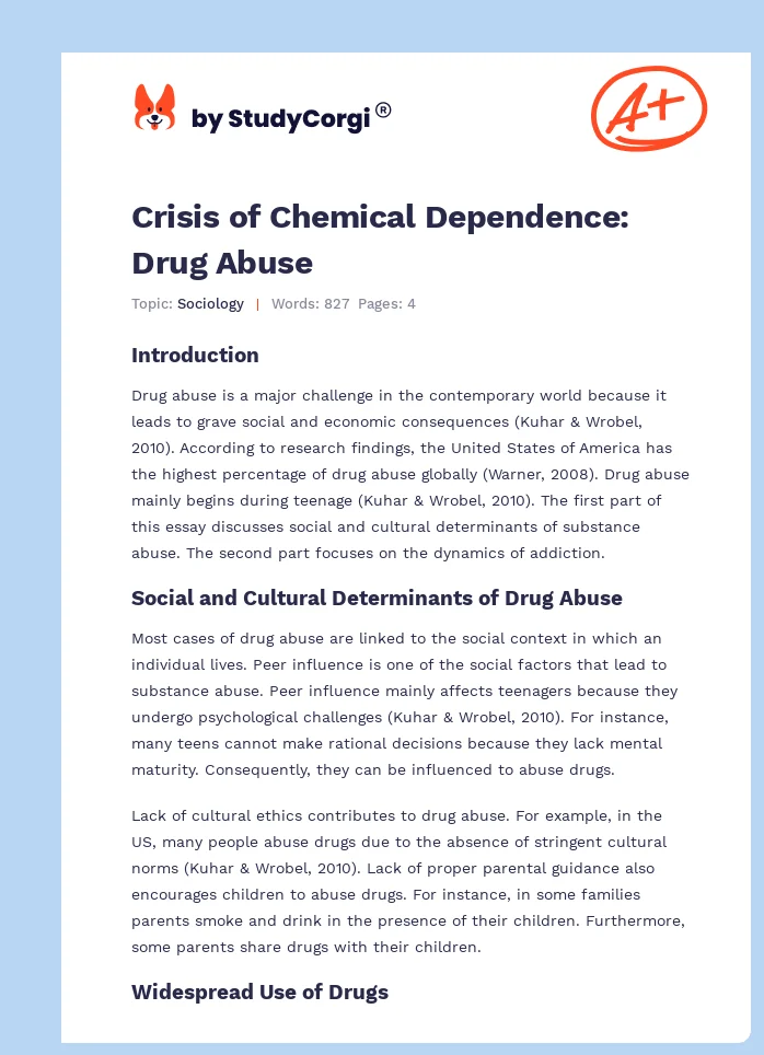 Crisis of Chemical Dependence: Drug Abuse. Page 1