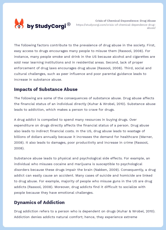 Crisis of Chemical Dependence: Drug Abuse. Page 2
