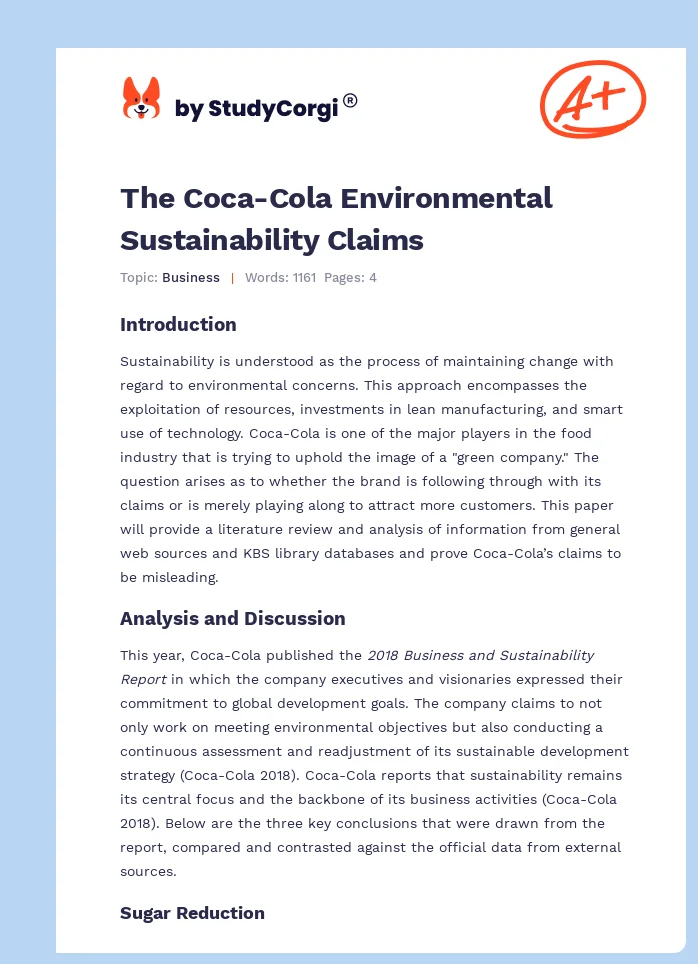 The Coca-Cola Environmental Sustainability Claims. Page 1