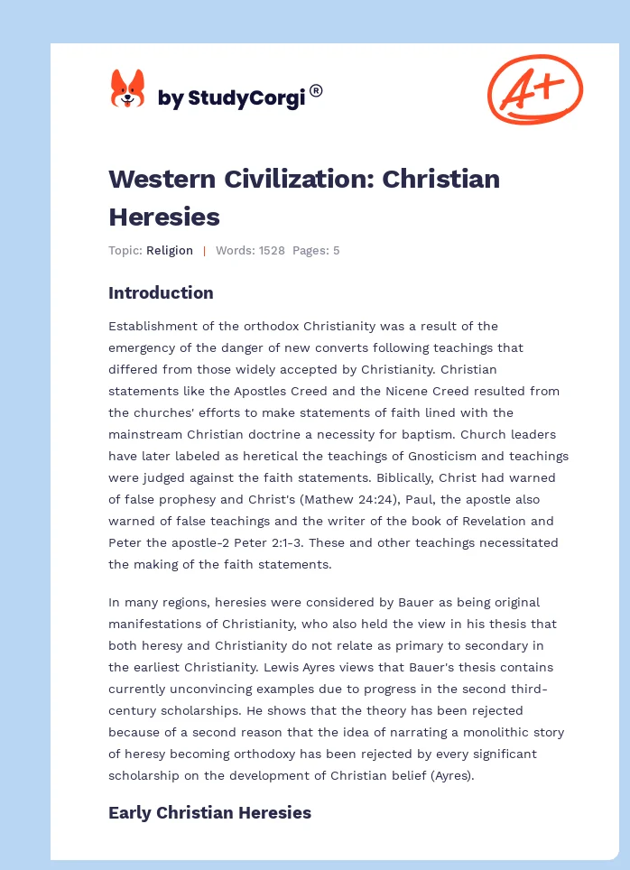 Western Civilization: Christian Heresies. Page 1
