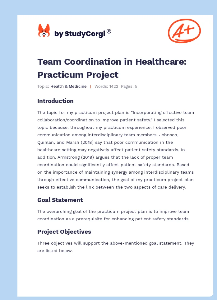 Team Coordination in Healthcare: Practicum Project. Page 1