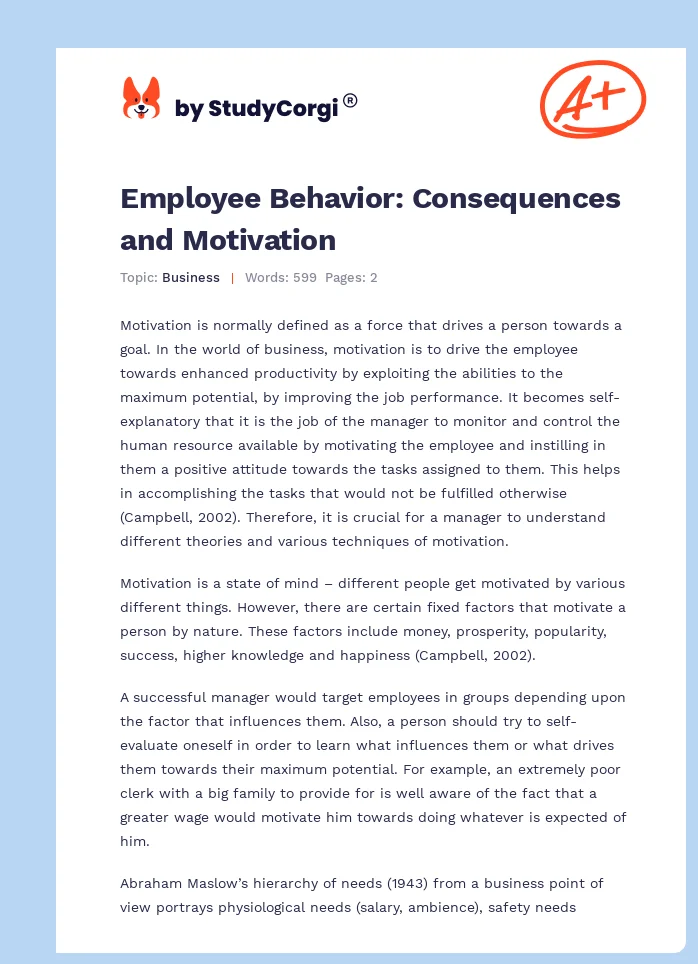 Employee Behavior: Consequences and Motivation. Page 1