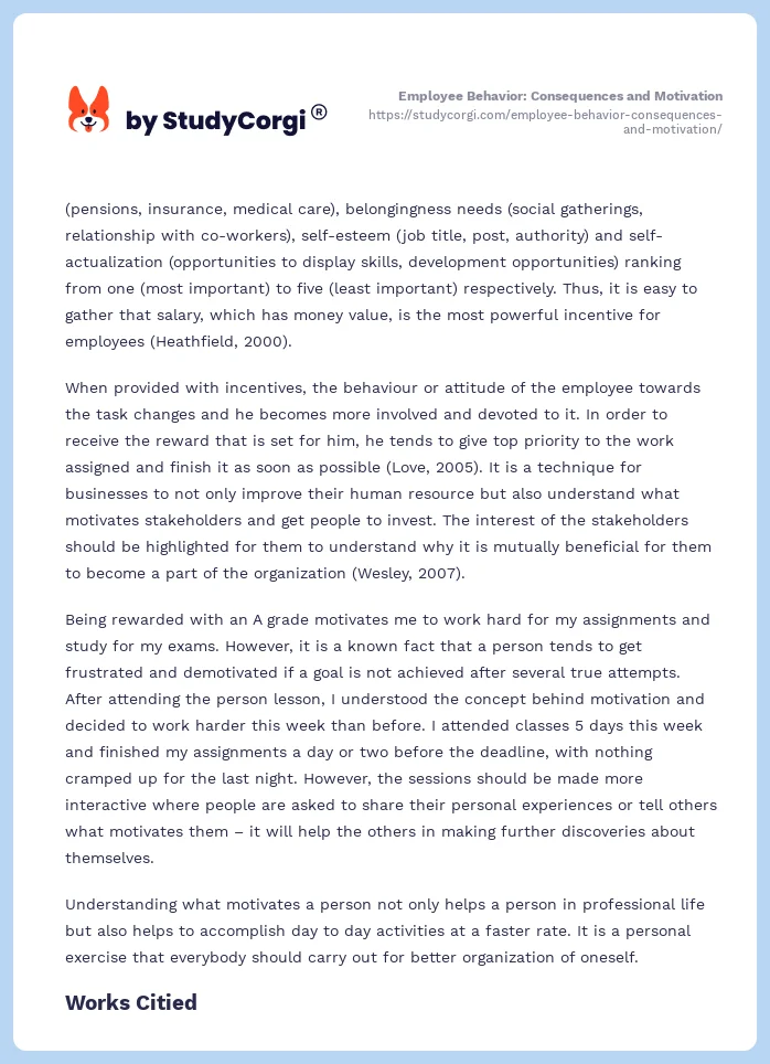 Employee Behavior: Consequences and Motivation. Page 2