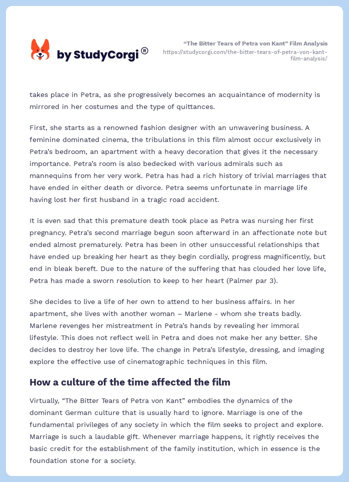 “The Bitter Tears of Petra von Kant” Film Analysis. Page 2