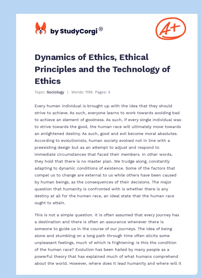 Dynamics of Ethics, Ethical Principles and the Technology of Ethics. Page 1