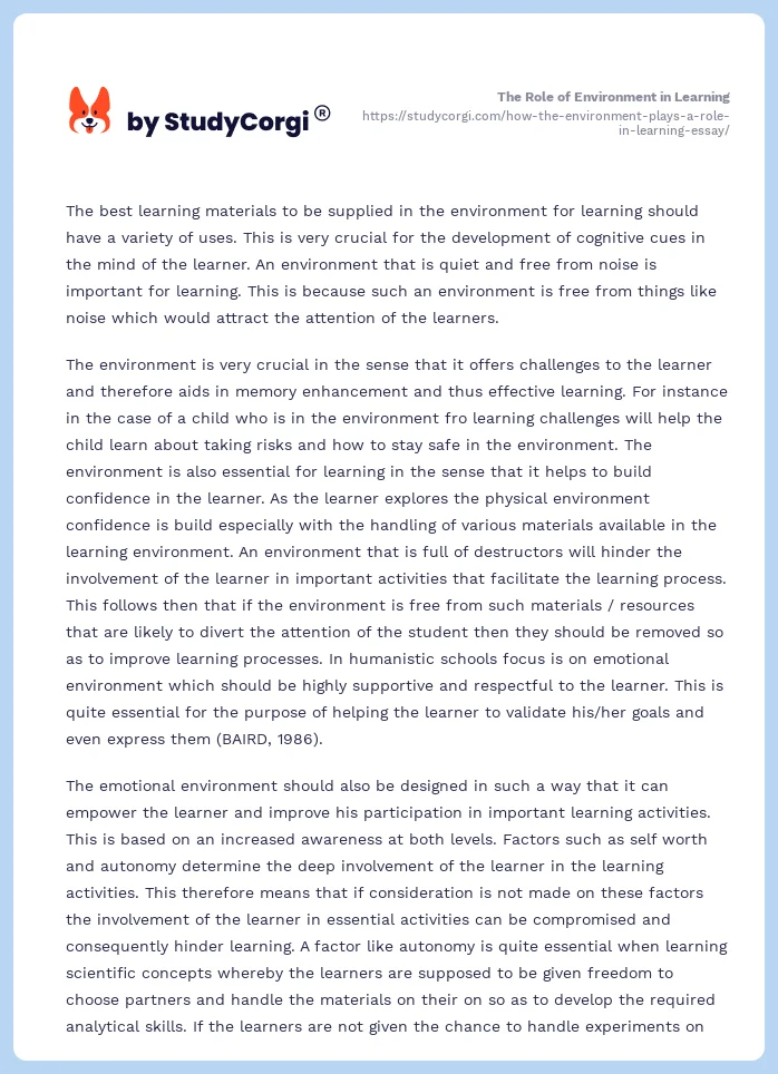 The Role of Environment in Learning. Page 2