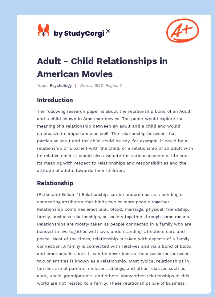 Adult - Child Relationships in American Movies. Page 1