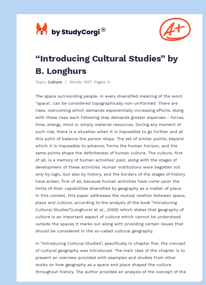 “Introducing Cultural Studies” by B. Longhurs. Page 1