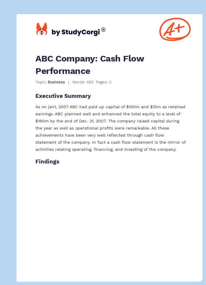 ABC Company: Cash Flow Performance. Page 1
