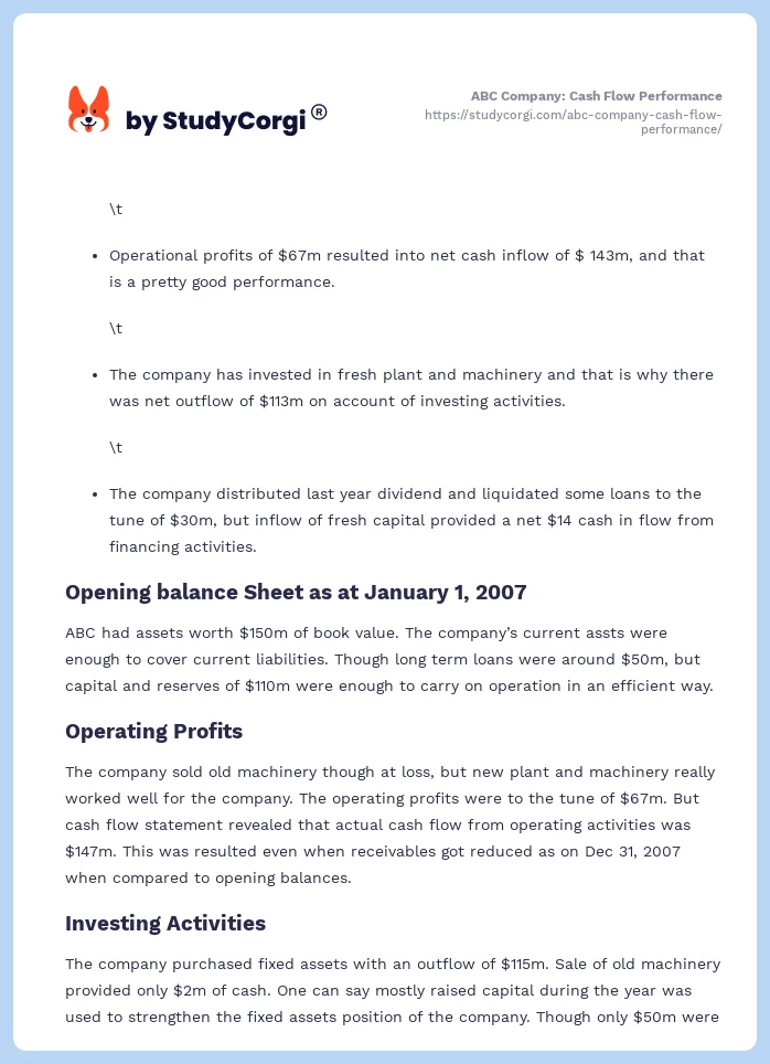 ABC Company: Cash Flow Performance. Page 2