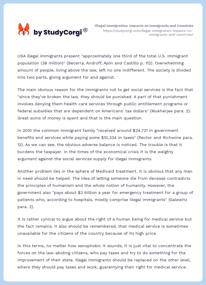 Illegal Immigration: Impacts on Immigrants and Countries. Page 2