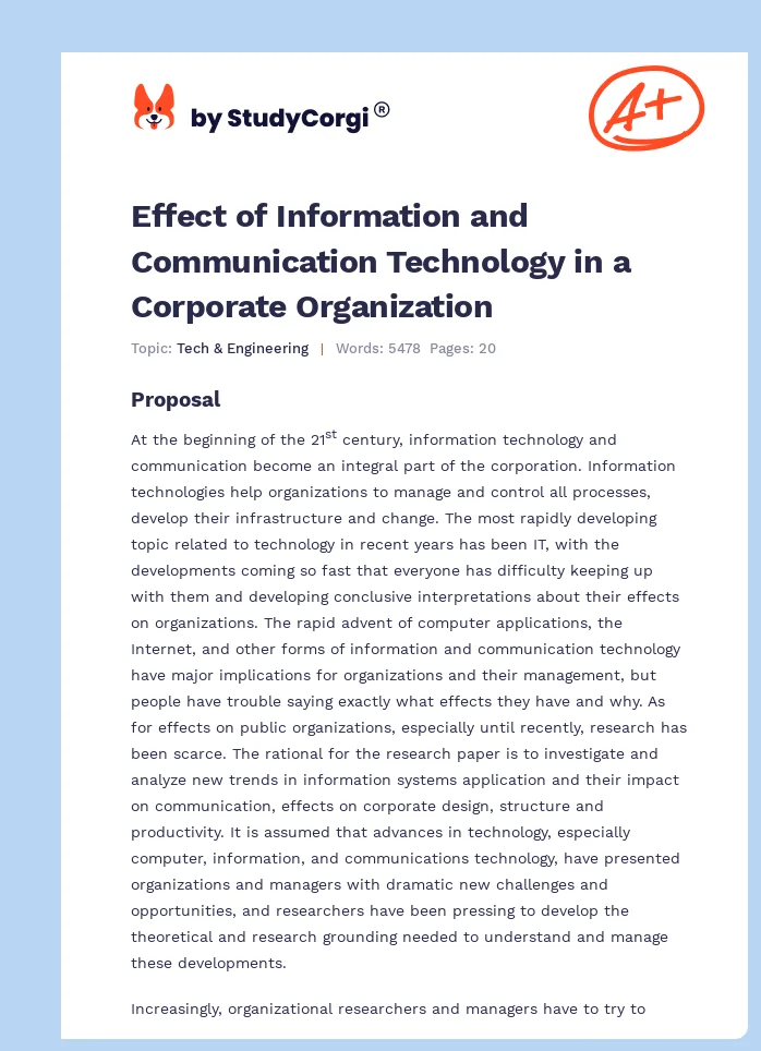 Effect of Information and Communication Technology in a Corporate Organization. Page 1