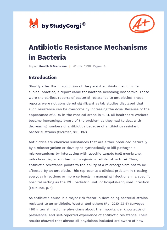 Antibiotic Resistance Mechanisms in Bacteria. Page 1