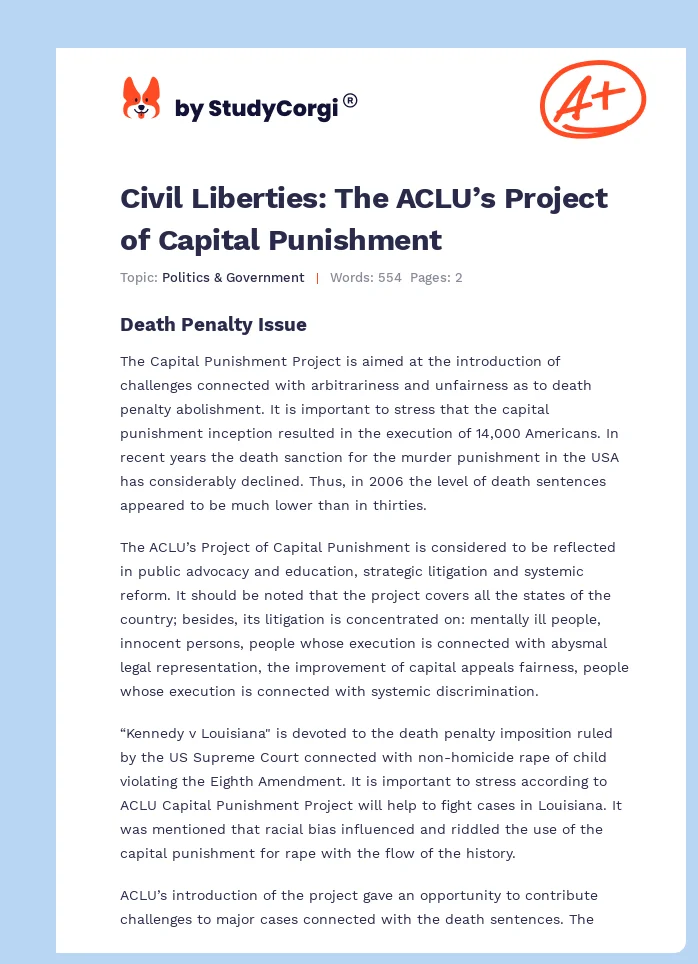 Civil Liberties: The ACLU’s Project of Capital Punishment. Page 1