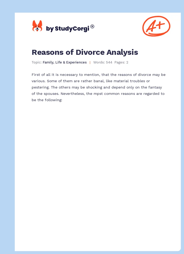 Reasons of Divorce Analysis. Page 1