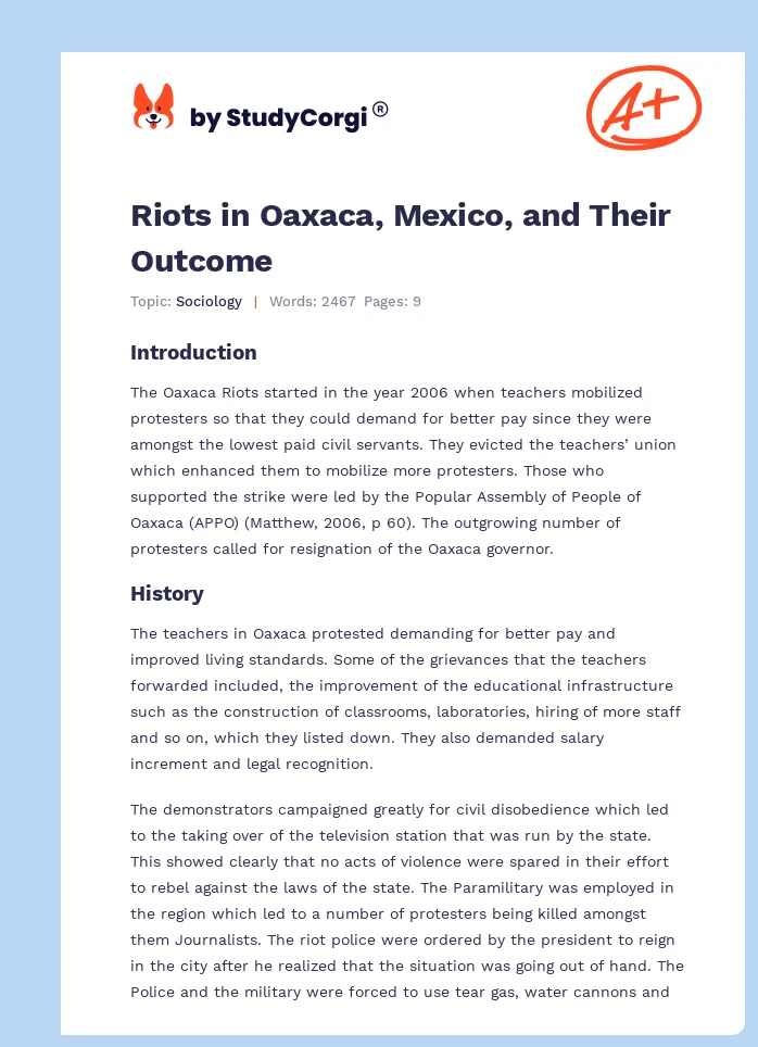 Riots in Oaxaca, Mexico, and Their Outcome. Page 1