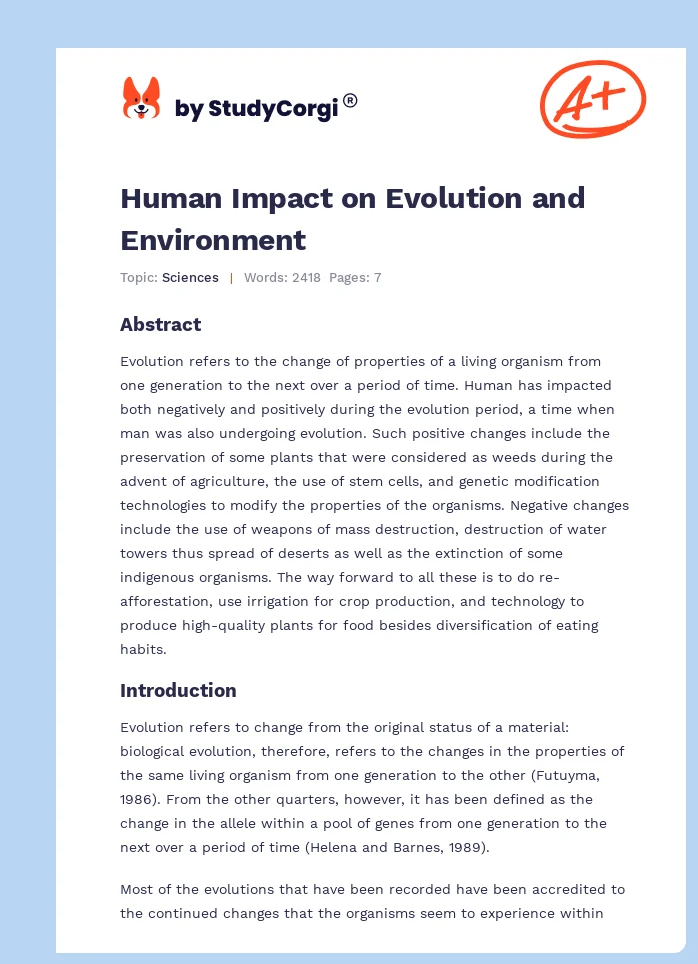 Human Impact on Evolution and Environment. Page 1