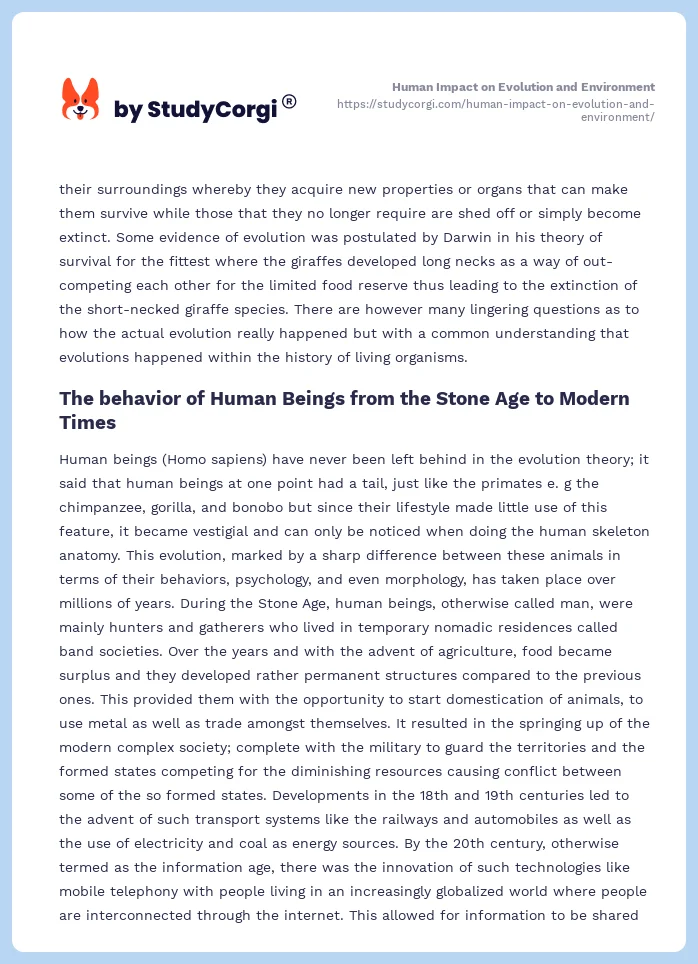 Human Impact on Evolution and Environment. Page 2