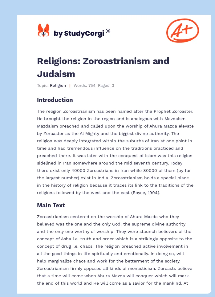 Religions: Zoroastrianism and Judaism. Page 1