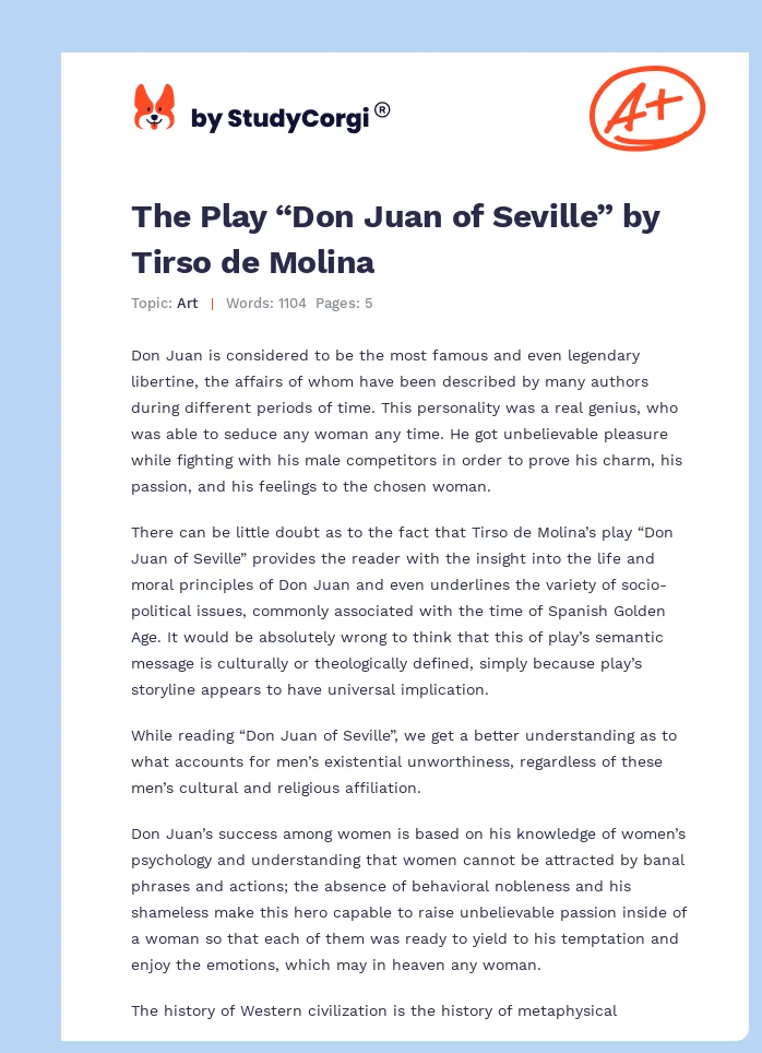 The Play “Don Juan of Seville” by Tirso de Molina. Page 1