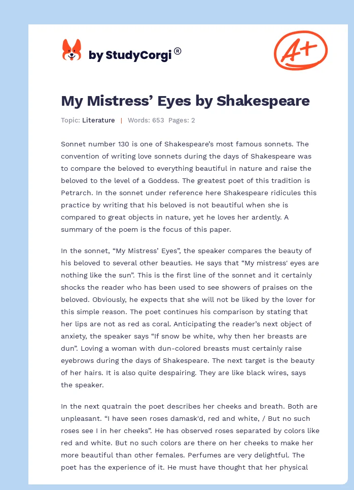 My Mistress’ Eyes by Shakespeare. Page 1