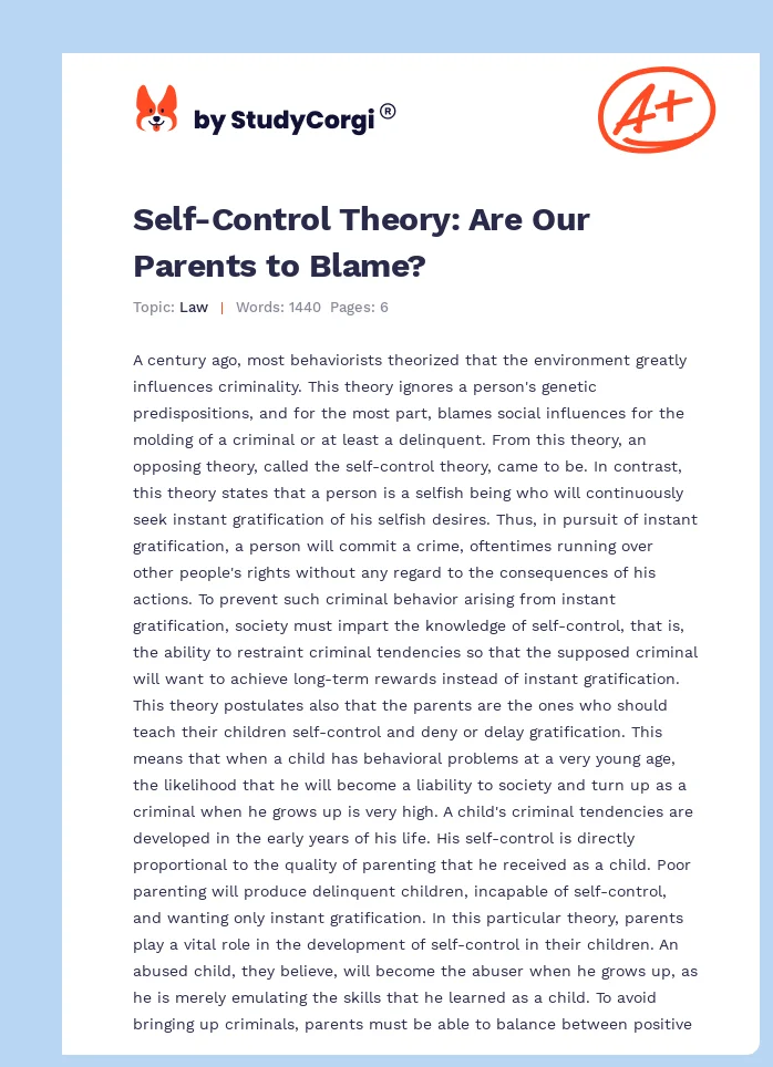 Self-Control Theory: Are Our Parents to Blame?. Page 1