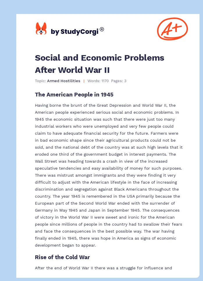 Social and Economic Problems After World War II. Page 1