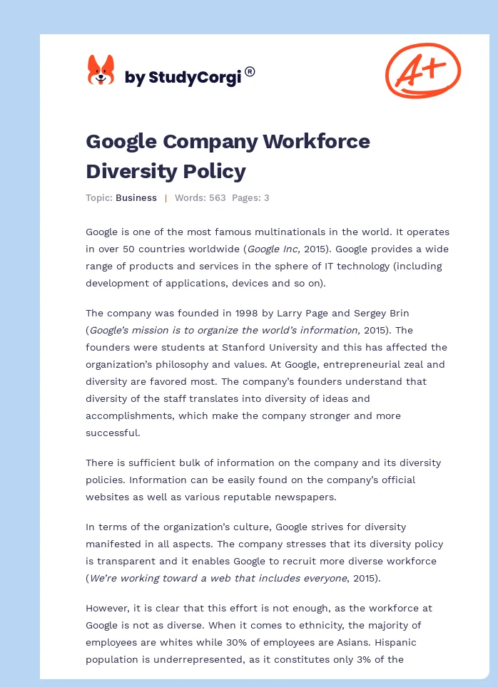 Google Company Workforce Diversity Policy. Page 1